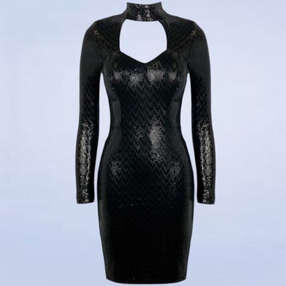 Rinascimento Black Sequin Cutout Mini Dress